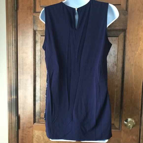 Vince Camuto Navy w/Ivory Geometric Sleeveless Pullover Top Petite Medium - Picture 7 of 12